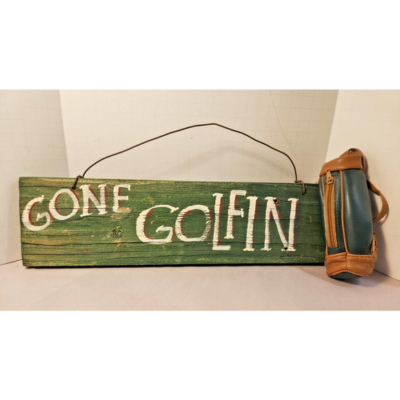 Vintage Wood Gone Golfin Sign Hangs 14" x 4" Golf Related. - Picture 1 of 10